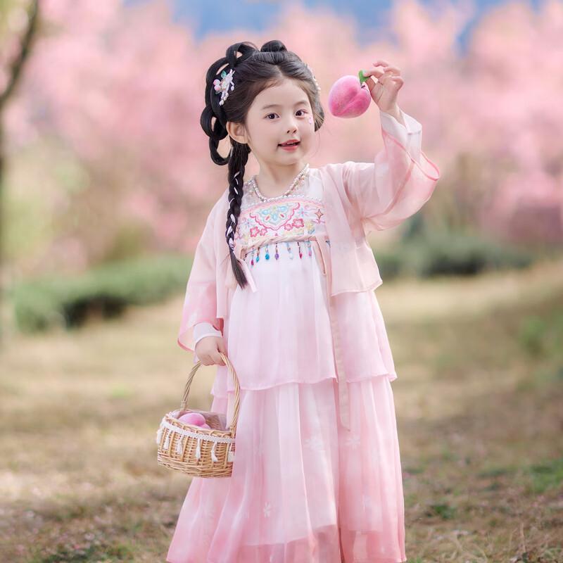 Girls' Light Pink Embroidered Hanfu Princess Dress