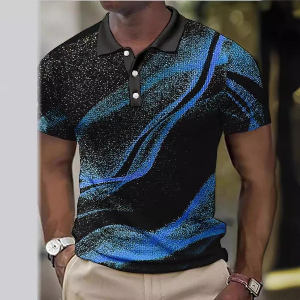 Trendy Gradient Pattern 3D Digital Printing Men's Casual Polo Shirt