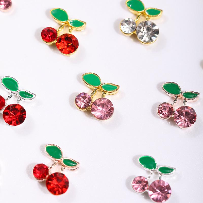 3D Cherry & Fruit Alloy Nail Art Rhinestones - Red, Pink, White Decorations