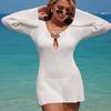 Women's Dress, Beach Cutout Fashion, Shell Metal Decoration, Hip-hugging Long-sleeved Knitted Beach Dress