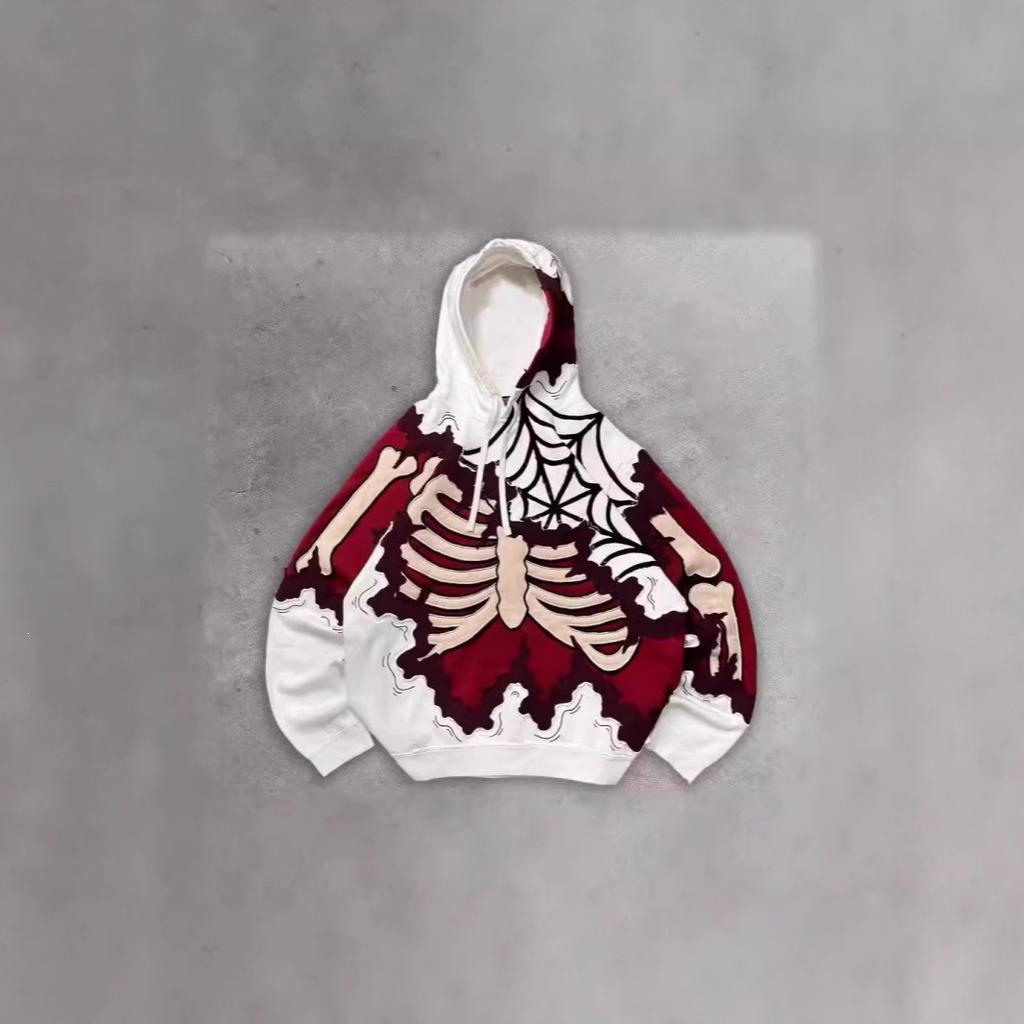 2025 new American retro skull skeleton series 3D digital printing trend hoodie sweater