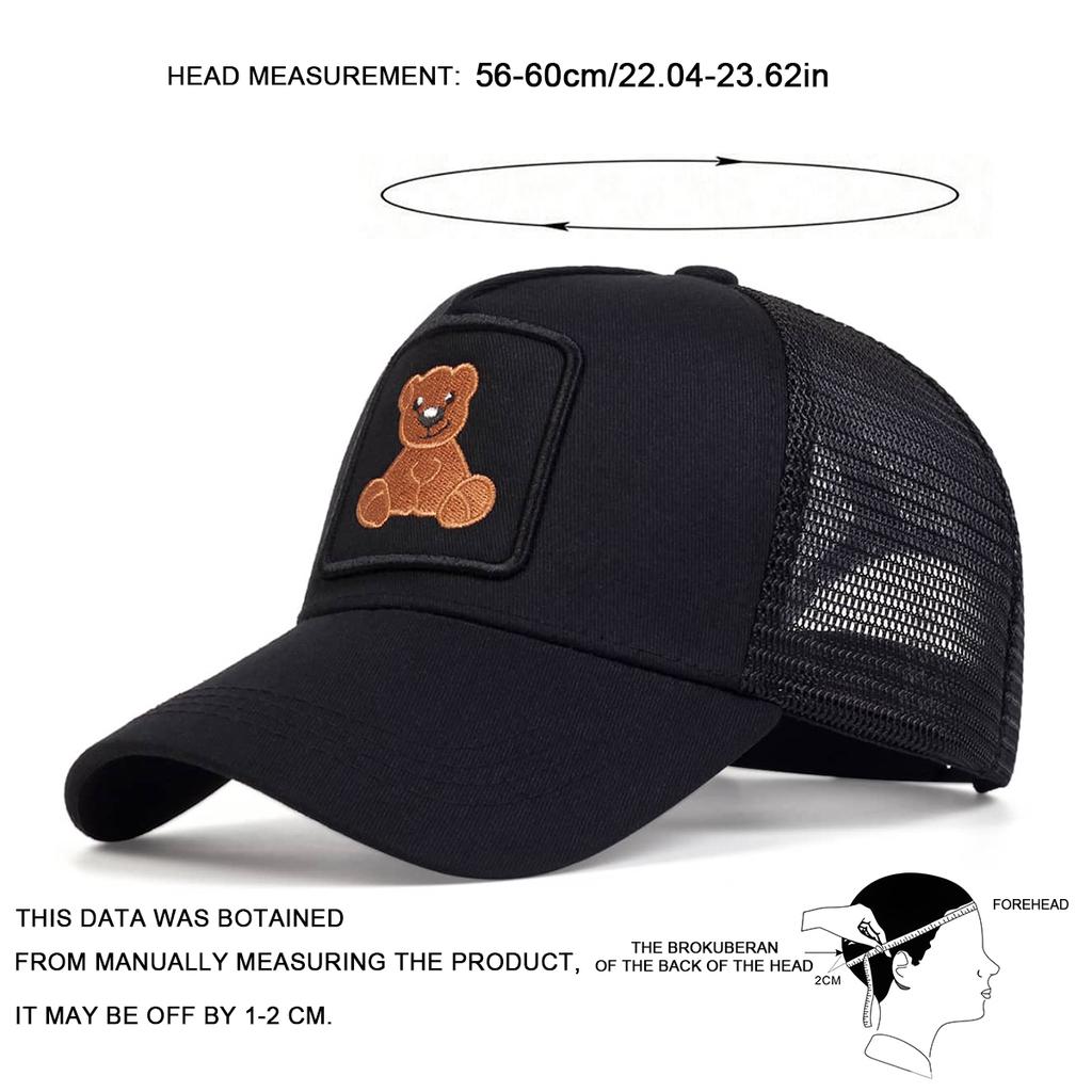 Unisex Little Bear Embroidery Adjustable Net Baseball Hat UV Protection Caps Spring Summer Outdoor Leisure Hats Travel Accessories for Women Men
