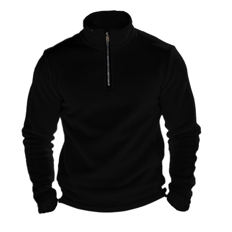 American Style Men Heavyweight Polar Fleece Outdoor Long Sleeve Stand Collar Zip Bottoming Sweatshirt
