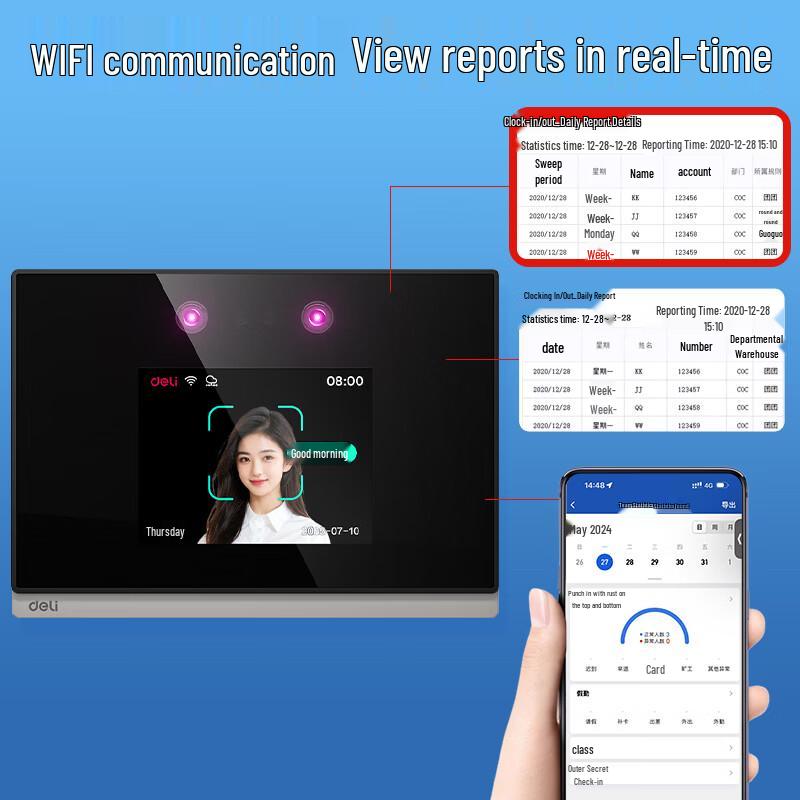 Enterprise WeChat Face Recognition Cloud Attendance Machine CN Plug (adapter Included)