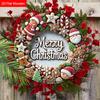 Merry Christmas Wooden Sign with Gingerbread Man & Santa Claus Pattern - Navidad Round Sign for Fornt Door, Wall Decor - Ideal Christmas Decoration