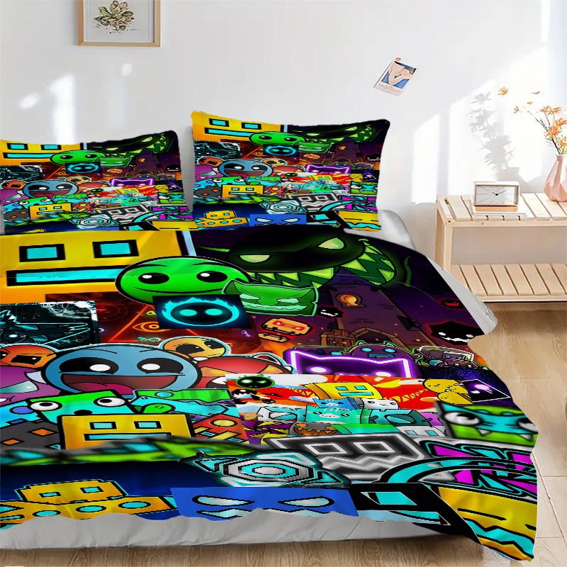 Colorful Cartoon Characters Print 3Pcs Bedding Setduvet Cover With 2 Bedropillowcase Home Birthday Gift