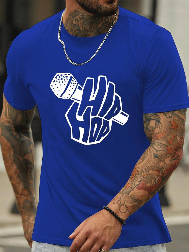 Hip Hop Microphone Print Unisexs Crew Neck T Shirt Vintage Rap Music Text Graphic Short Sleeve Casual Cotton Urban Street Tees