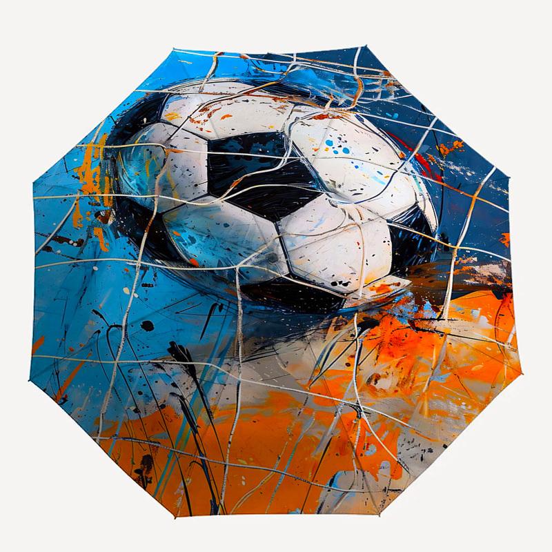 1pc Soccer Ball Art Automatic Folding Umbrella, Portable Tri-Fold Design with 8-Rib Iron Frame, Perfect for Fans, Travelers, Daily Use, and Gifts.X084