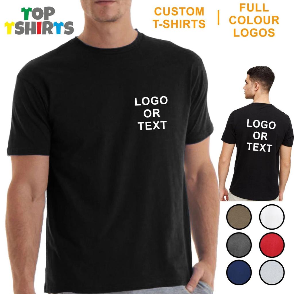 Custom Fully Personalised T-Shirt Printed FRONT BACK LOGOS TEXT