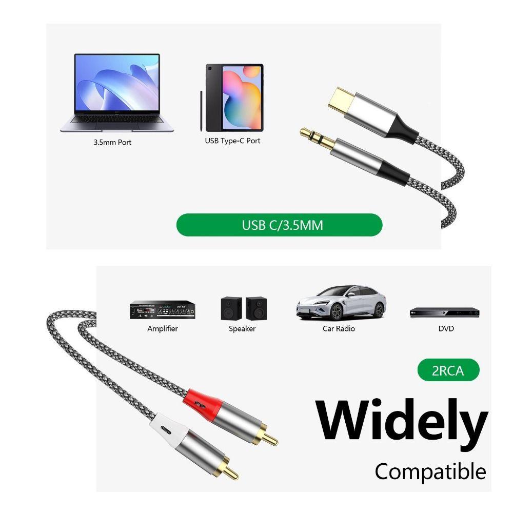 1.3M/2.3M/5.3M Audio Aux Adapter Fantastic Sound Quality Type C To 2 RCA Aux Audio Cable  Amplifier