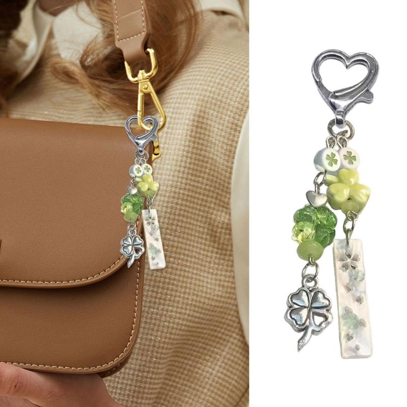 Resin Shamrock Phone Lanyard Keychain Hanging Ornament Charm Green Decorative Strap For Keys Cards or Camera