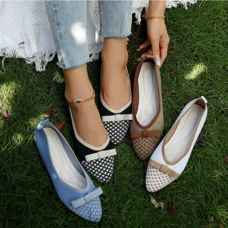 New Style Women's Knitted Slip On Flats Breathable Comfortable Boots Walking Shoes Casual Pointed Toe Walking Sneakers Loafers