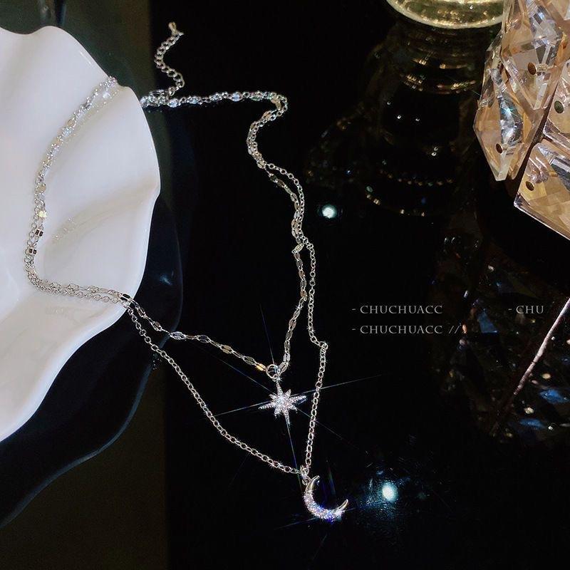 Star and Moon Double Necklace Women's 2025 New Temperament Premium Muse Fan Simple Versatile Clavicle Chain Necklace