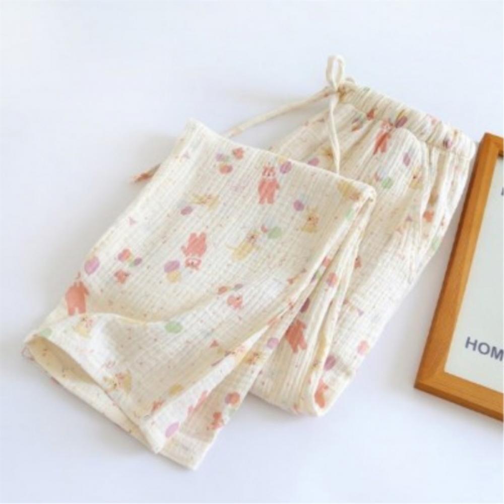 New Arrivals Open Run Women Cotton Gauze Homewear Pattern Pants