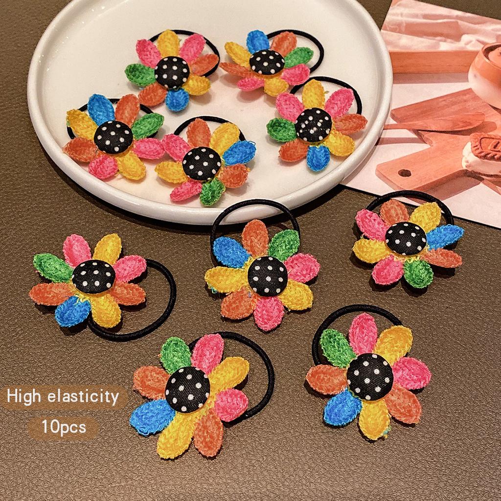 10 Colorful Sunflower Leather Bands, Sweet and Cute Hair Accessories Suitable for Daily Use