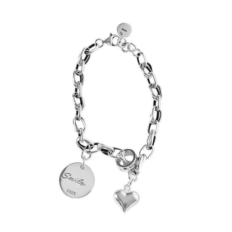 Braccialetto d'Argento Thailandese da Donna Vintage Geometrico Cuore Amore Fortunato Punk Gioielli 2023 Nuovo