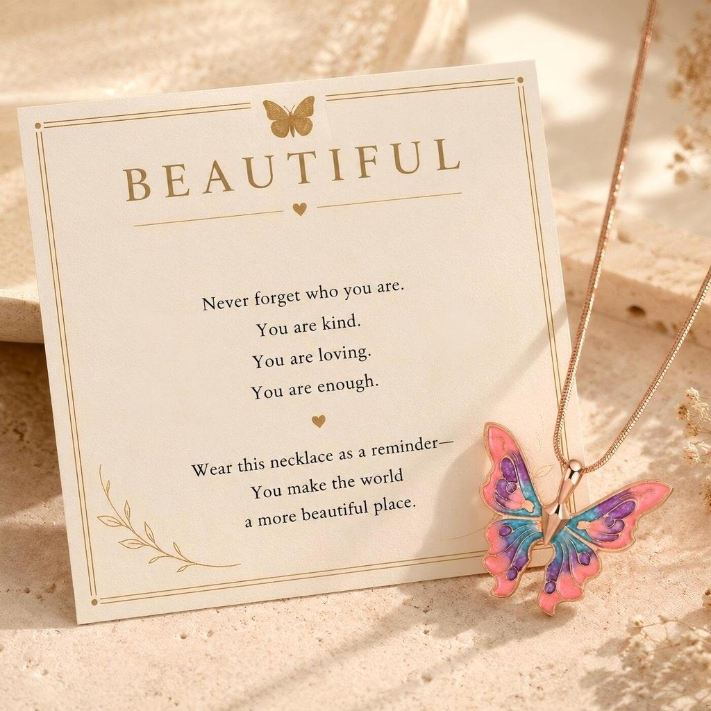 Stainless Steel Butterfly Charm Pendant Necklace for Women, Waterproof 18K Gold Plated Tarnish Free Summer Daily Layering
