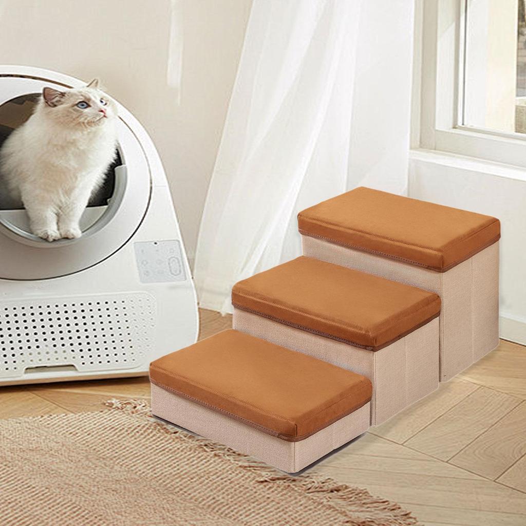 Escalier pour chien à 3 marches Portable Multifonctionnel Échelle Confortable avec Rangement pour Chiens Hauts Lits Ou