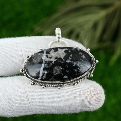Natural Black Fossil Coral Gemstone 925 Sterling Silver Pendant For Girls