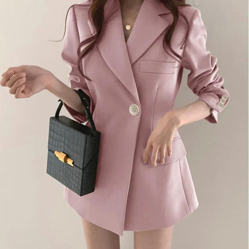 Damen Frühling/Herbst Vintage-Stil Taillenbetonender Slim-Fit Blazer Elegantes Design Mittellange Jacke