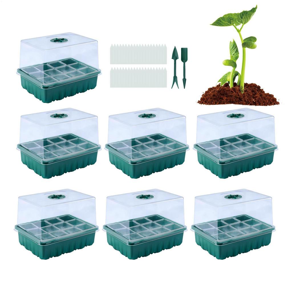 7pcs Seedling Starter Trays Set 84 Seedling Grids Propagation Trays With Humidity Dome Seedling Propagation Cells With Cover