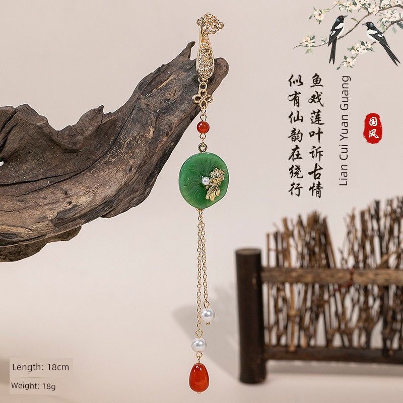 

Китайский стиль, чонсам с запахом, элегантная брошь-подвеска, кисточка буяо династии Хань, ретро, новое китайское украшение для макияжа, подарок для женщин Fish Play Between Lotus Leaves