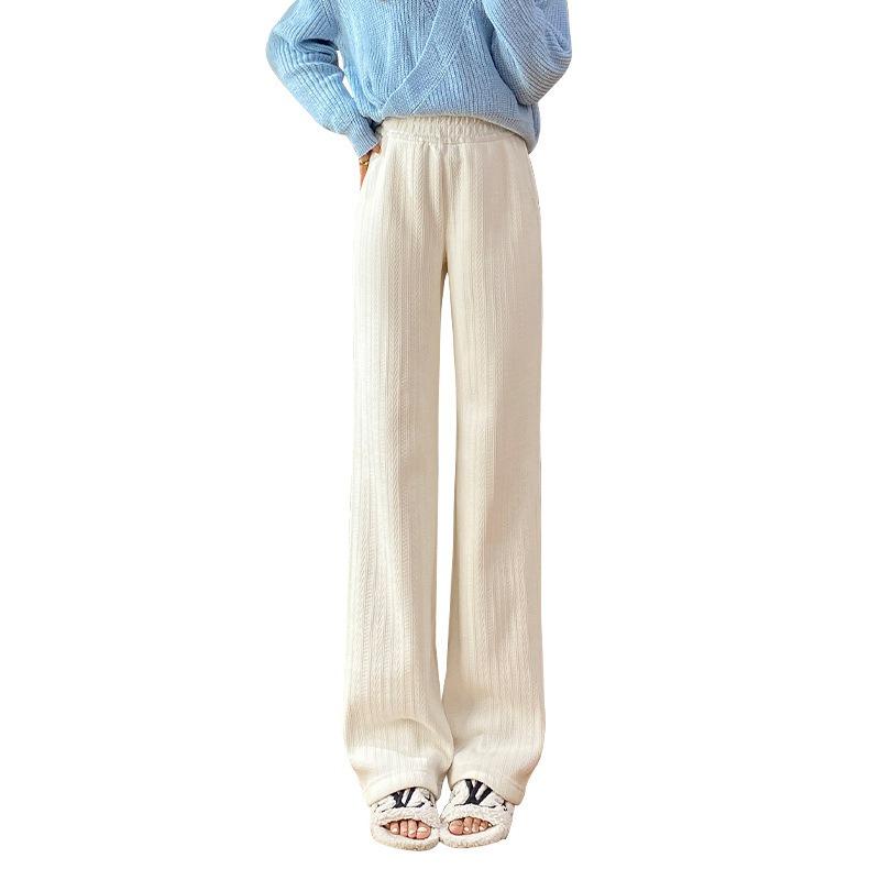 0G wheat ear fleece pants thickened chenille legs long wide leg pants women's autumn and winter loose white casual tube pants