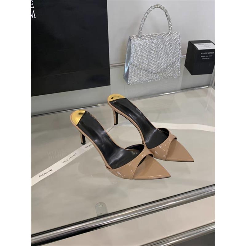 Fashion New Style Fashion Sexy PU Shallow Slim High HeelsWomen's Pointed Open Toe Outdoor Solid Color Anti Slip Sandals Slippers Mules
