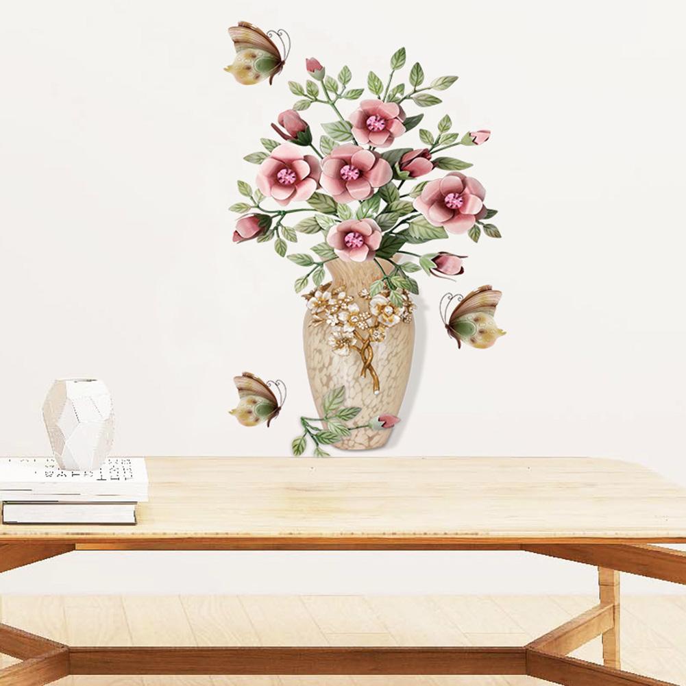 3d Flowers In Vase Self-adhesive Wall Stickers Chinese Style Wall Art For Bedroom Living Room Wall Decoration