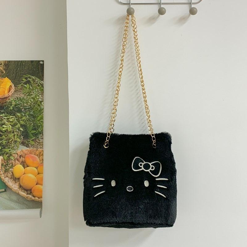 

Furry kitten bucket bag chain hand carry drawstring bag new personalized cartoon shoulder messenger bag gift