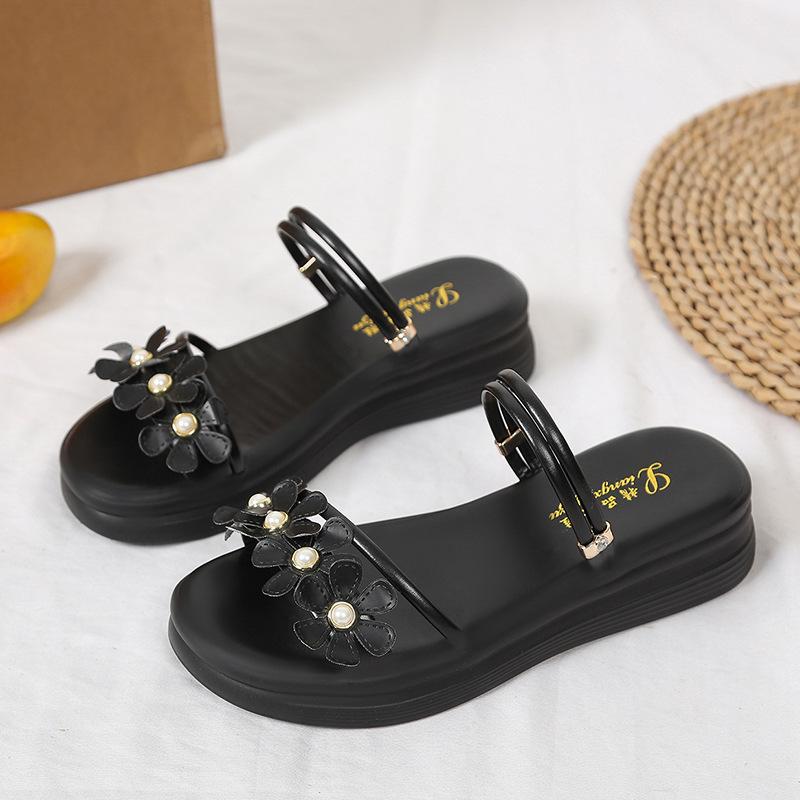 

One shoe Internet celebrity two wear 2025 summer fashion two wear new flower women sandals cool slippers flat Korean version 40 чёрный
