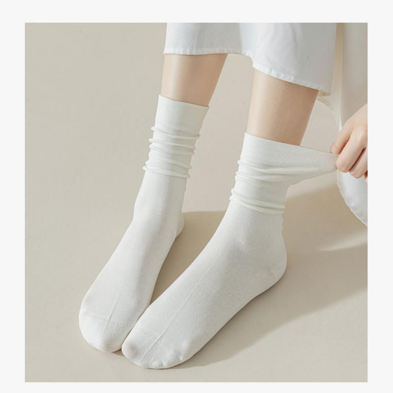 5 Pairs Solid Color Cotton Socks Medium Tube Knitted Loose Long Soft Spring Autumn Crew Casual Sock Black White Breathable Women Socks