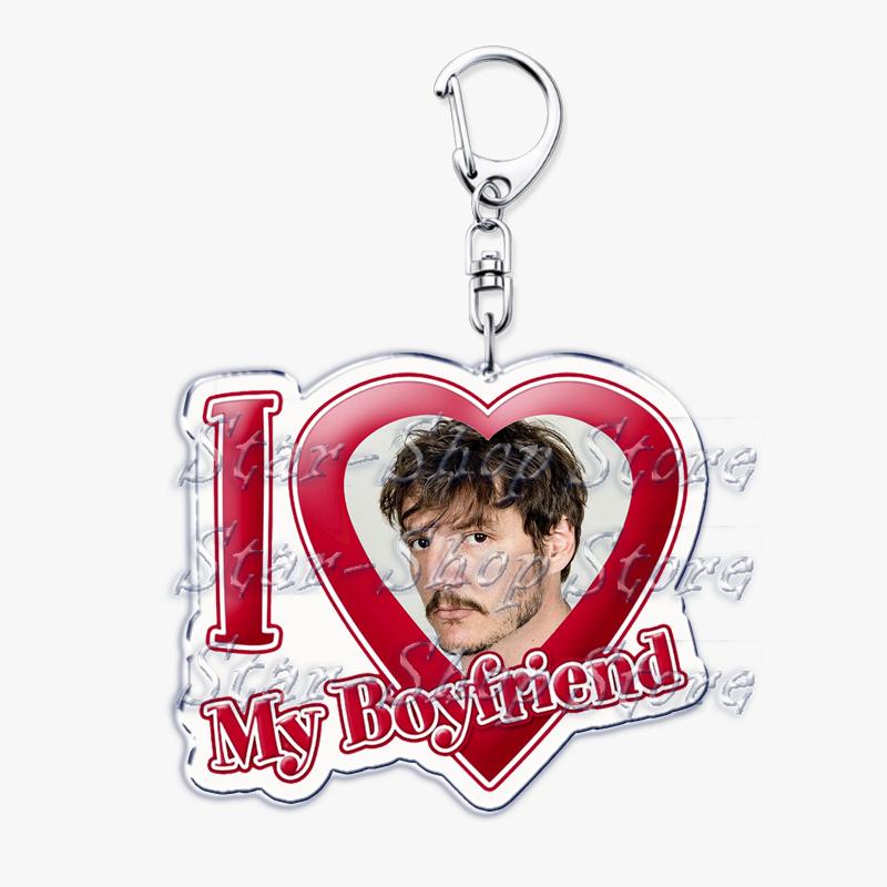 Hot Pedro Pascal I Love My Boyfriend Heart Keychain for Women Accessories Key Chain Ring Keychains Jewelry Fans Gifts
