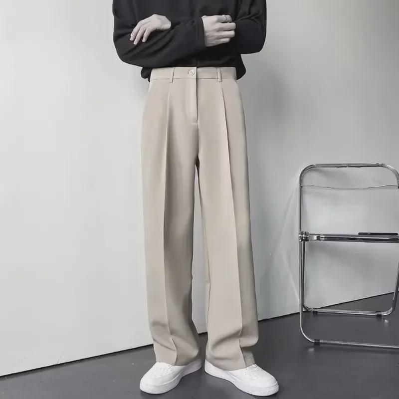 Hong Kong Style Men's Loose Autumn Wide-Leg Trousers: White, Free-Ironing, Casual