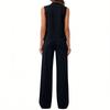 Women's Casual Fashion High-Neck Sleeveless Top And Wide-Leg Trousers Set