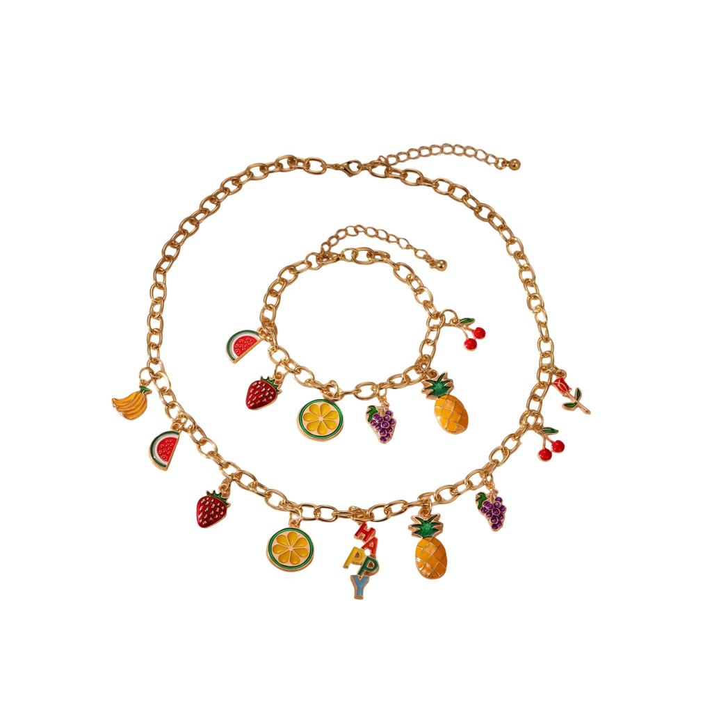 Trendy Fruit Bracelet and Necklace Set Stainless Steel Texture Suitable for Fashion Lovers Various Occasions Wear