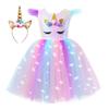 Vestito Tutù Unicorno LED con Paillettes Arcobaleno, Outfit Principessa per Bambine Dolci Supporto all'Ingrosso Rosa