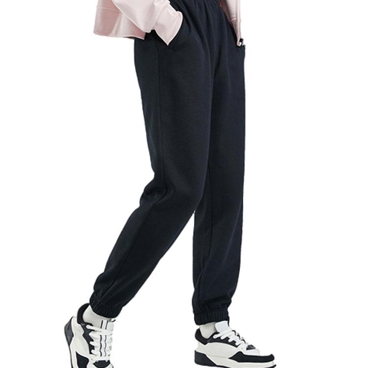 Anta Sports Lifestyle Series Solid Color Loose Breathable Cuffed Knitted Sports Pants Women Bottoms Basic-Black 962357306-1