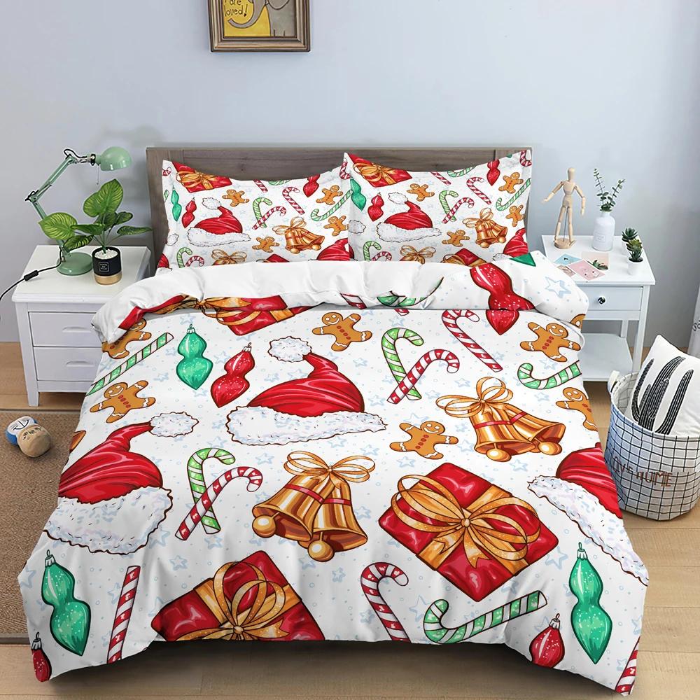 Frohe Weihnachten Bettwäsche-Set Weihnachtsmann-Druck Bettbezug Kissenbezug Weihnachten Bettdeko King-Size Weihnachtsgeschenk für Frauen Männer Kinder