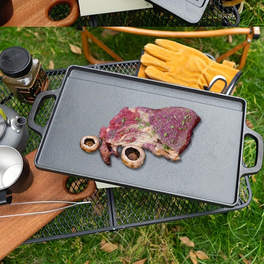 Litinový pekáč lze otočit Oboustranný grilovací tác Venkovní kempování Rukojeť BBQ nářadí Grilovací deska Čtvercová Plynový gril