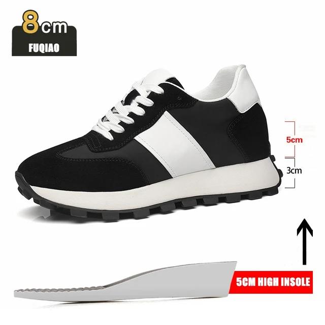 

Man Elevator Casual Sneakers Cow Suede Leather Lace-Up Round Toe Platform Shoes 3/6/8cm Height Increase Shoes For Men Lift Sport 44