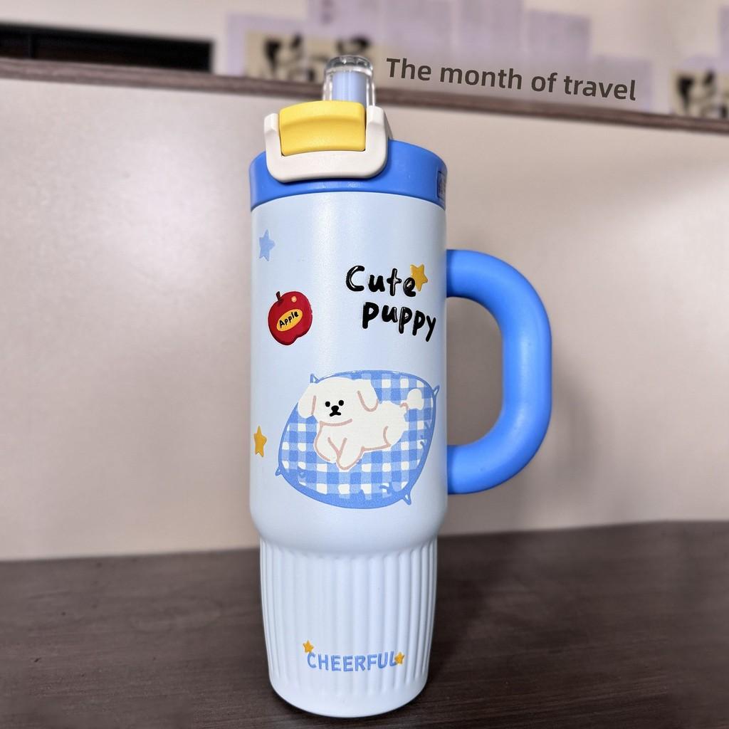 Cute Cat Pattern Stainless Steel Thermos Flask For Girls With Large Capacity And Leakproof Lid