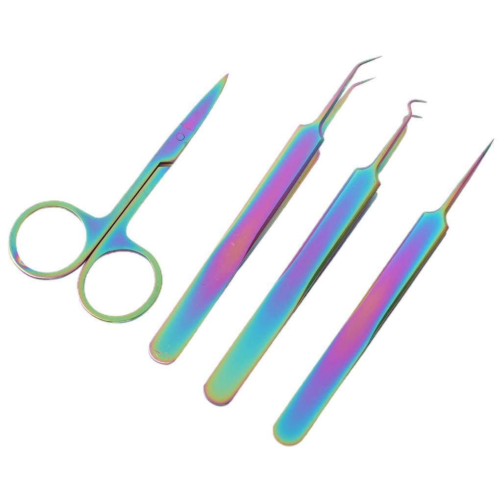 4pcs Nail Art Tweezers Stainless Steel Straight Curved Tweezers Nail Scissors Tools Set