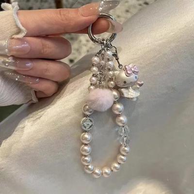New Fashion Pink Hairball KT Cat Beaded Mobile Phone Pendant Fashion Sweet Girl Heart Pearl Butterfly Bracelet