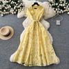 French light luxury lace three-dimensional flower hollow dress women's new high waist waist thin elegant temperament long dress