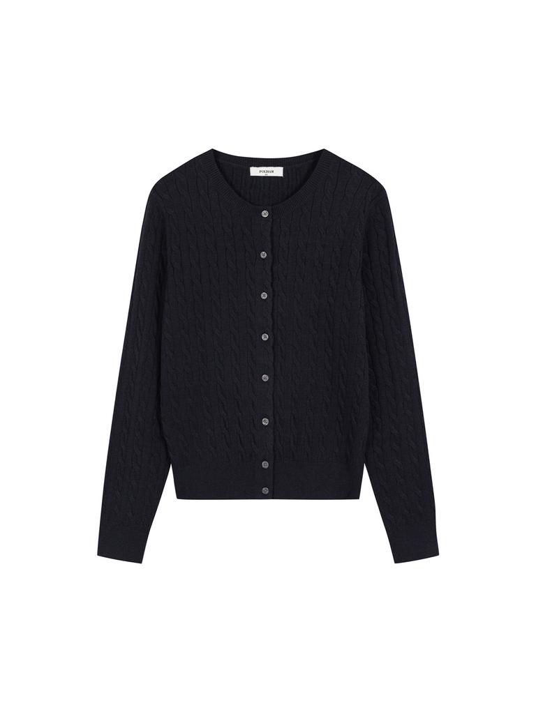 Polham Women'S Merino Cable Round Neck Cardigan_Phg4Ec2470