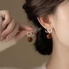 Silver Needle C-shaped Cubic Zirconia & Pearl Earrings: Fashionable Retro Studs for Women.