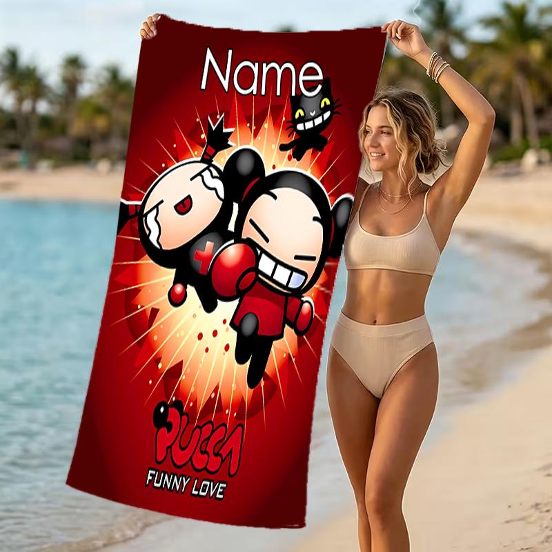 Customizable personalized beach towels Pucca themed designs.Suitable for the beach, yoga, sports;ideal as beach accessories