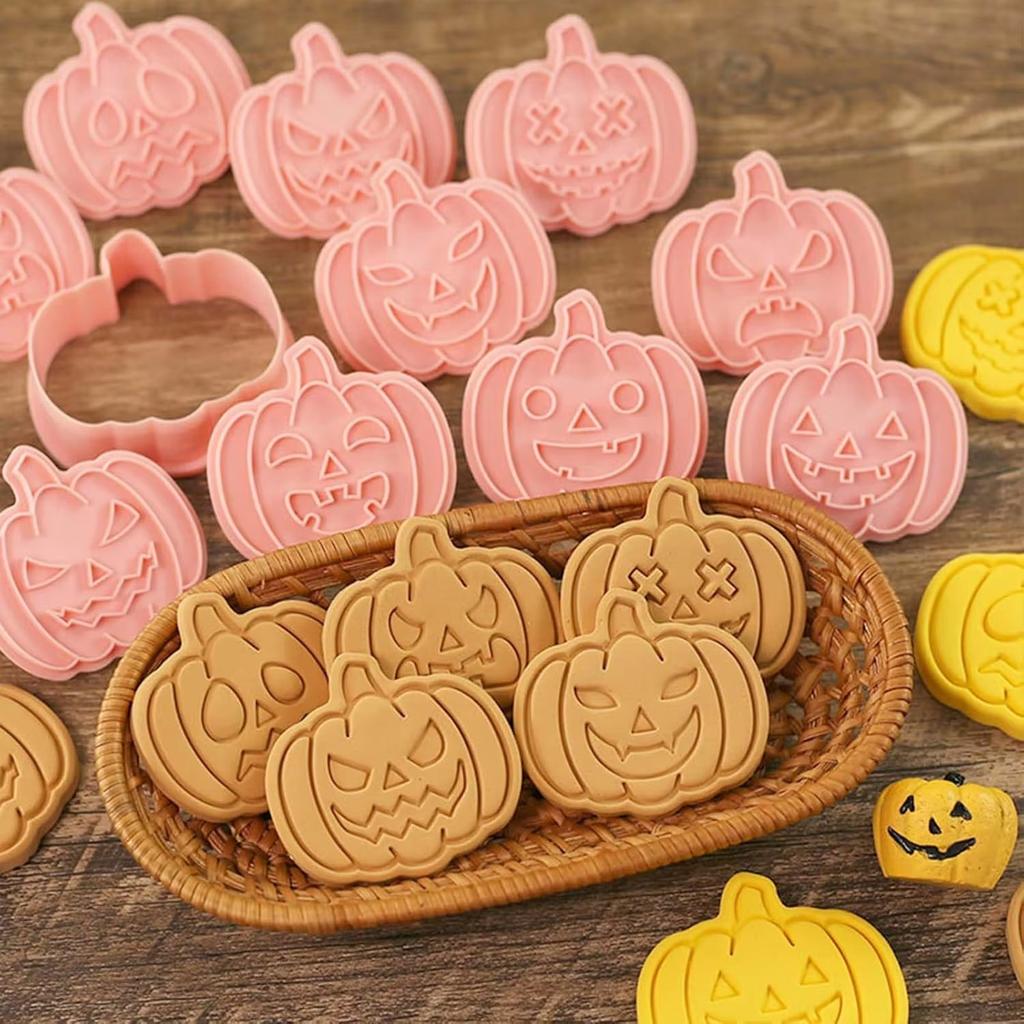Halloween Pumpkin Cookie Cutters Featuring Changeable Funny Expressions Hollow Faces Fondant Embosser Stamps Biscuit Molds
