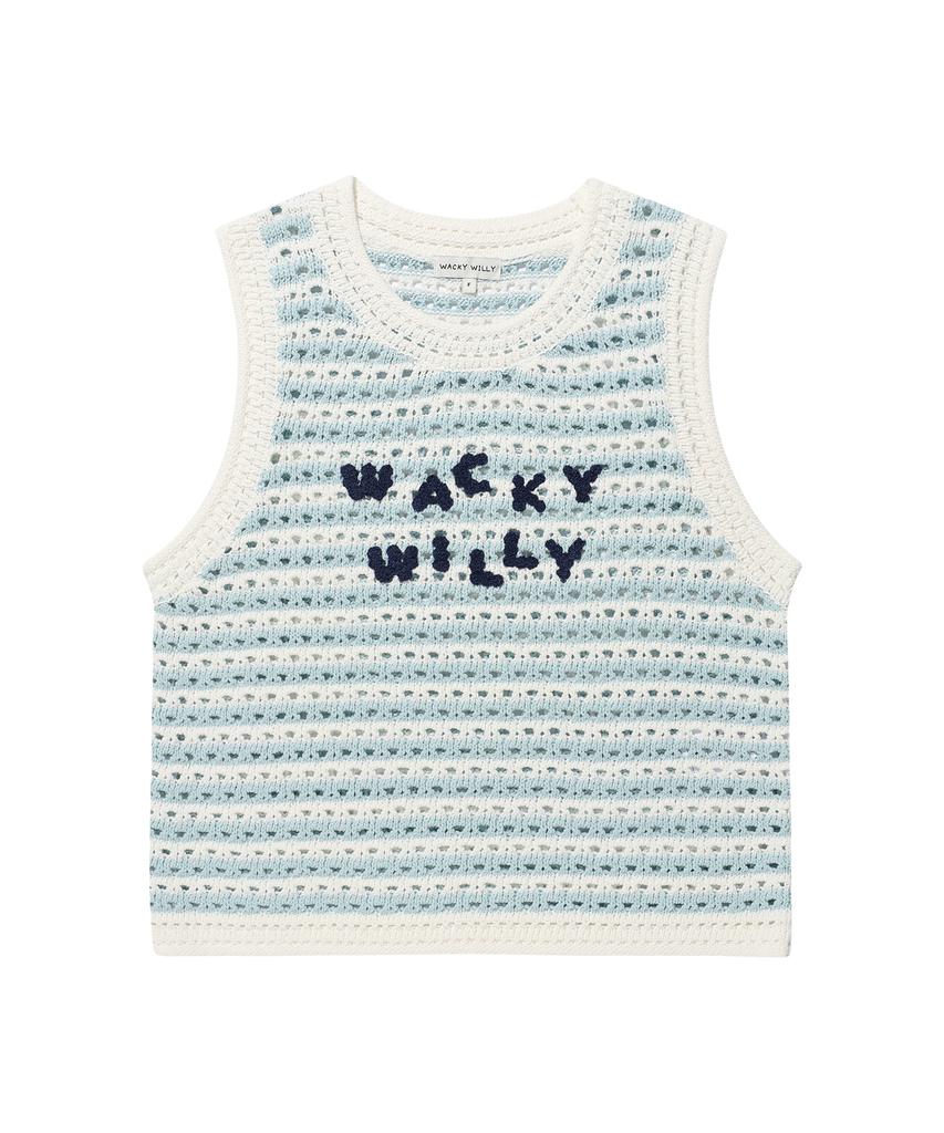 WACKY WILLY Women'S Knit Crochet Vest Sky Blue